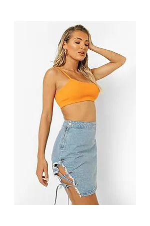 Boohoo Lace Up Side Denim Skirt