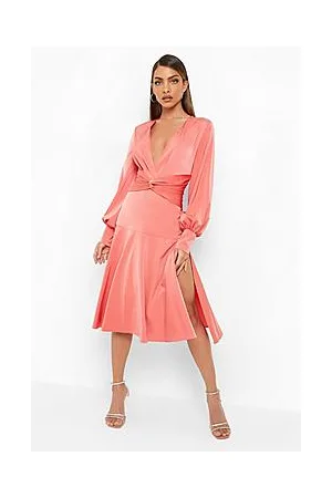 Boohoo Satin Twist Front Midi Bridesmaid Dress
