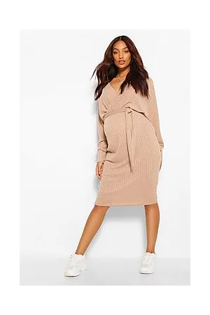 Boohoo Maternity Knitted Rib Wrap Jumper Dress