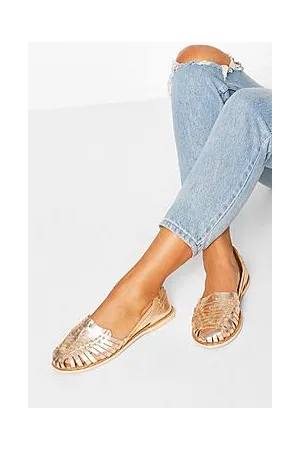 Boohoo Wide Fit Metallic Leather Woven Ballet Flats
