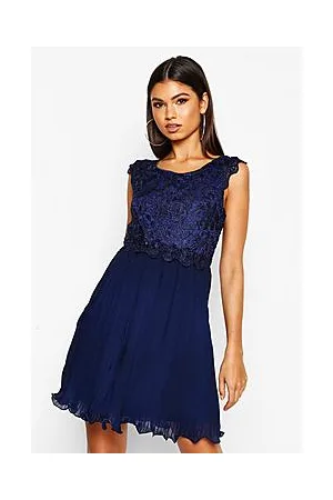 Boohoo Boutique Corded Lace Pleated Skater Dress