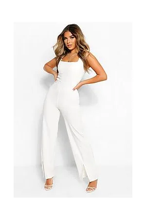 Boohoo Petite Square Neck Split Hem Wide Leg Jumpsuit