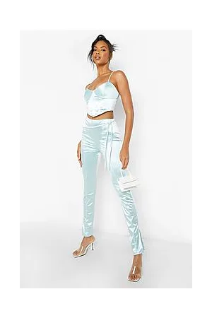 Boohoo Satin Asymmetric Split Hem Skinny Trouser