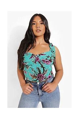 Boohoo Plus Floral Corset Tie Detail Top