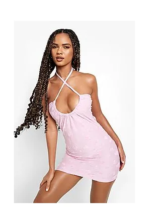Boohoo Towelling Embossed Halter Neck Beach Dress