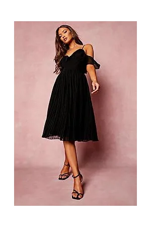 Boohoo Cold Shoulder Ruffle Midi Bridesmaid Dress