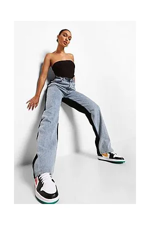 Boohoo Colour Block Acid Wash Boyfriend Jeans