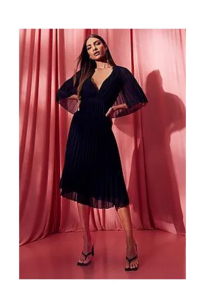 Boohoo Pleated Cape Detail Bridesmaid Midi Dress
