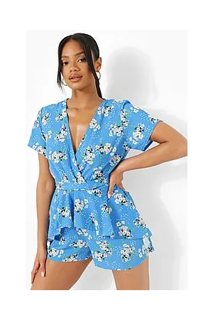 Boohoo Floral Ruffle Belted Playsuit