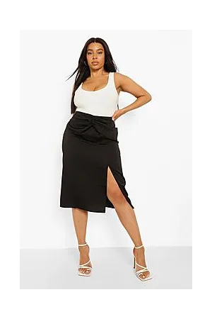 Boohoo Plus Twist Knot Front Satin Midi Skirt