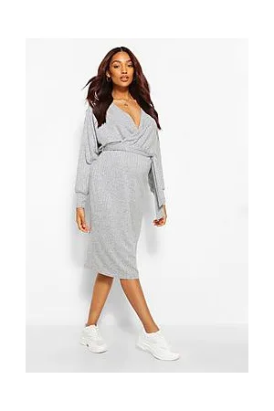 Boohoo Maternity Knitted Rib Wrap Jumper Dress