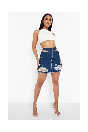 Boohoo Cut Out Waist Detail Denim Mini Skirt