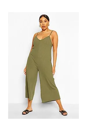 Boohoo Plus Ribbed V Neck Culotte Jumpsuit
