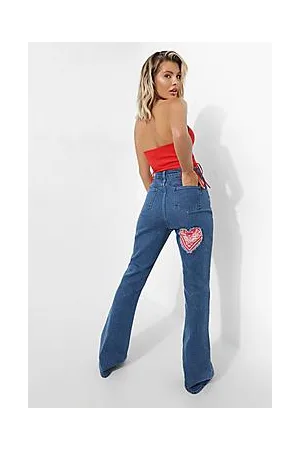 Boohoo High Waist Bandana Heart Flared Jeans