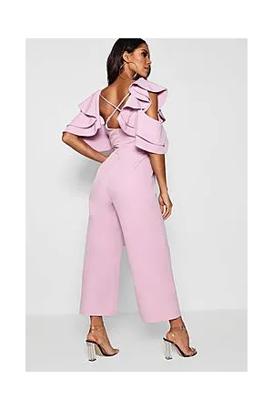 Boohoo Statement Ruffle Cross Back Jumpsuit