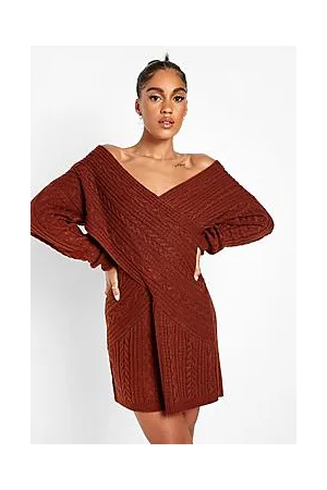 Boohoo Off The Shoulder Cable Knitted Jumper Dress