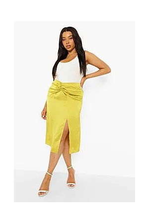 Boohoo Plus Twist Knot Front Satin Midi Skirt