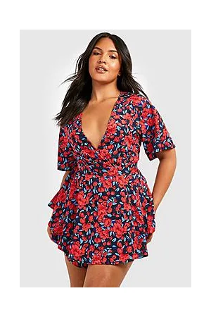 Boohoo Plus Floral Wrap Skort Playsuit