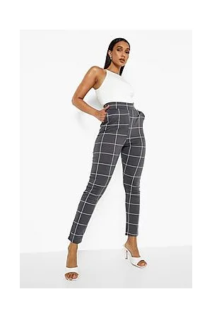 Boohoo Check Print High Waisted Skinny Trousers
