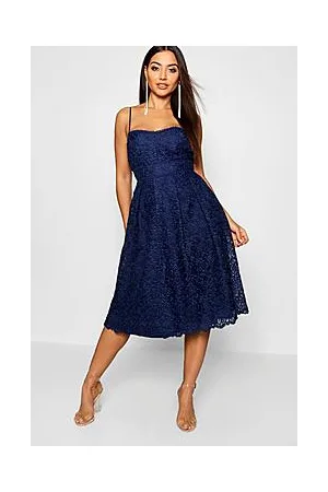 Boohoo Boutique Embroidered Strappy Midi Skater Dress