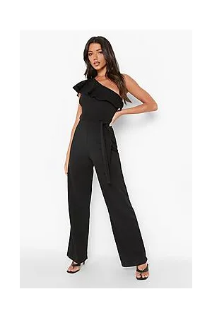 Boohoo One Shoulder Tie Belt Wide Leg Jumpsuit