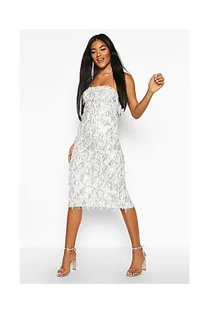 Boohoo Sequin Tassel Bandeau Midi Party Dress