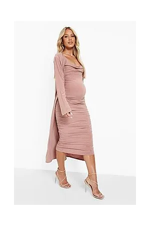 Boohoo Maternity Strappy Cowl Neck Dress And Duster Coat