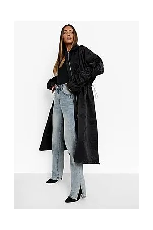 Boohoo Ruched Sleeve Oversized Parka Coat