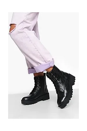 Boohoo Chunky Lace Up Croc Hiker Boots