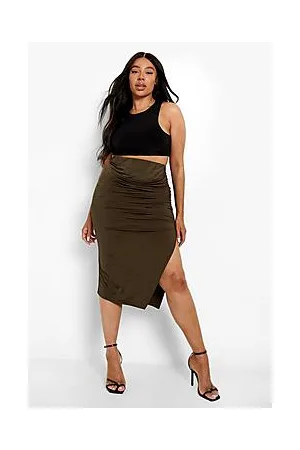 Boohoo Plus Slinky High Waist Side Split Midi Skirt