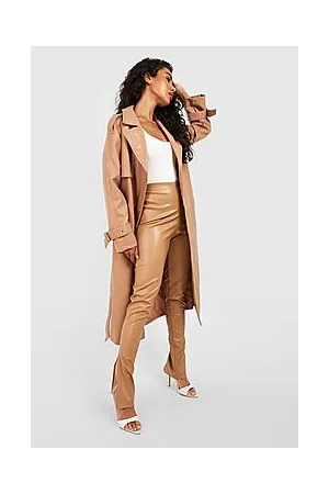 Boohoo High Waisted Leather Look Split Hem Leggings
