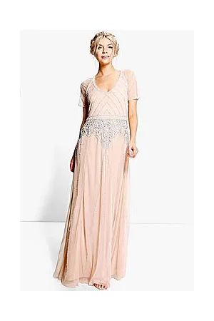 Boohoo Boutique Beaded Cap Sleeve Maxi Bridesmaid Dress