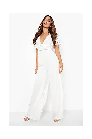Boohoo Plunge Lace Wide Leg Jumpsuit