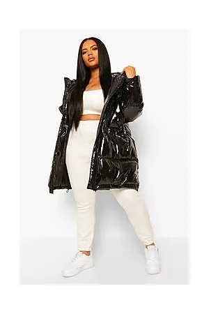 Boohoo Plus Faux Fur Hood Shiny Parka Puffer Jacket