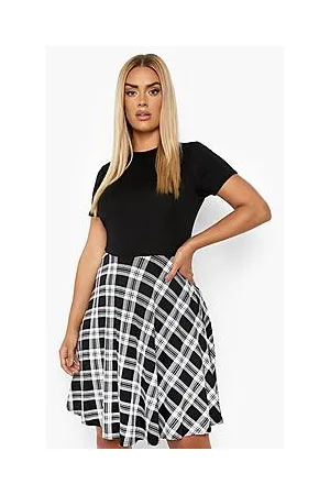 Boohoo Plus Check Contrast Skater Dress