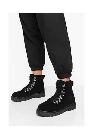 Boohoo Wide Fit Fur Trim Lace Up Hiker Boots