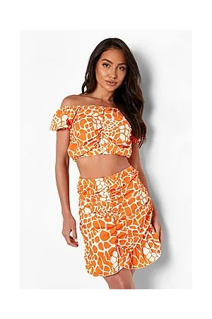 Boohoo Animal Print Ruched Bardot & Mini Skirt