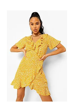 Boohoo Dalmatian Print Ruffle Tea Dress