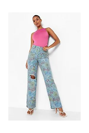 Boohoo Vintage Floral Ripped Knee Boyfriend Jeans