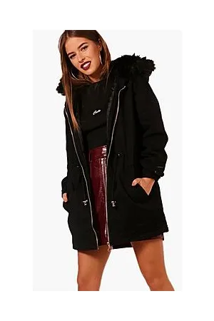Boohoo Petite Faux Fur Hood Parka Coat