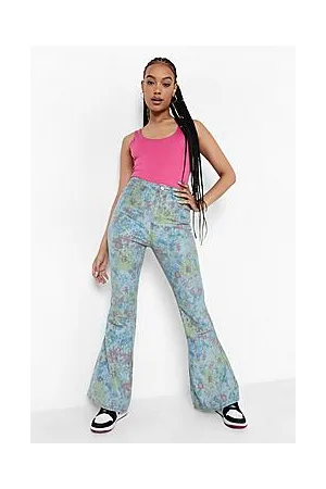 Boohoo Floral High Waisted Flared Jeans