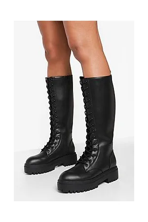 Boohoo Knee High Lace Up Hiker Boots