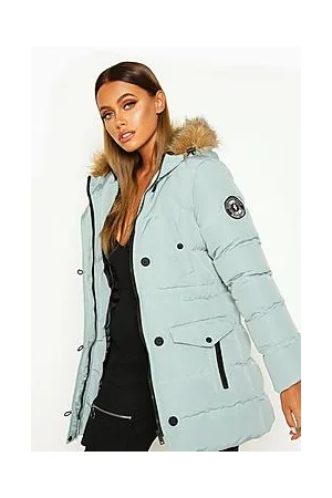 Boohoo Faux Fur Trim Luxe Mountaineering Parka Coat