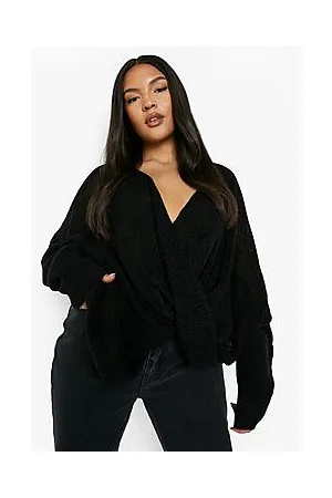 Boohoo Plus Wrap Front Knitted Jumper