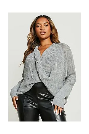 Boohoo Plus Wrap Front Knitted Jumper