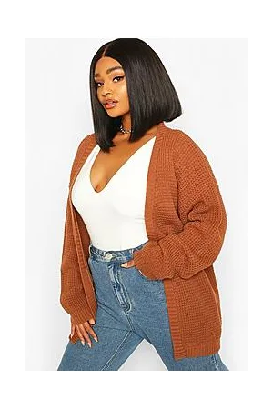 Boohoo Plus Edge To Edge Waffle Knit Cardigan