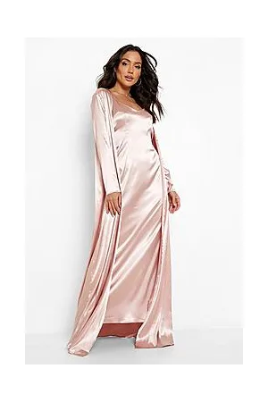 Boohoo Satin Maxi Party Dress And Duster Coat