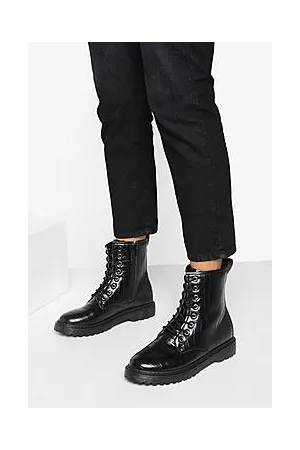 Boohoo Croc Lace Up Chunky Hiker Boots