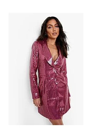 Boohoo Sequin Long Sleeve Blazer Party Dress