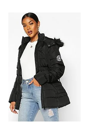 Boohoo Faux Fur Hooded Belted Parka Coat